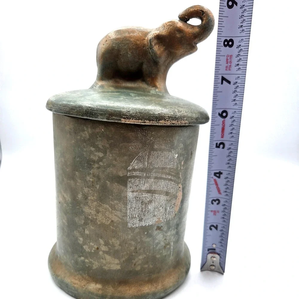 Canister‎ With Elephant Handle On Lid Plaster Chalkware Made in Mexico VINTAGE
